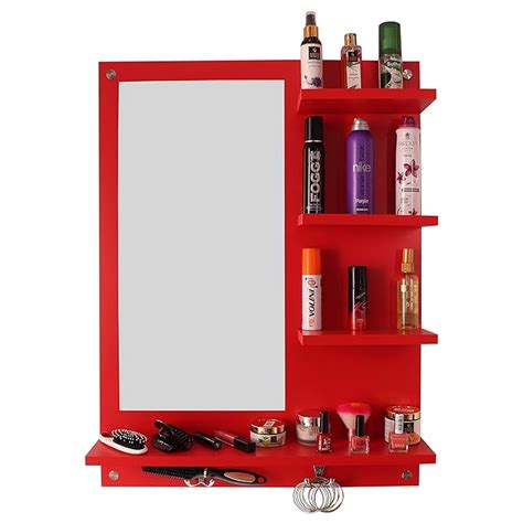 Buy Madhuran Ratna Wall Mounted Engineered Wood Wall Mirror Dressing Table With Shelf Red Color