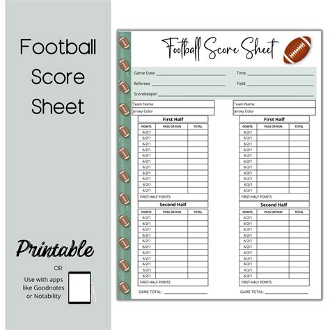 Football Score Card, Football Scoresheet | Football score, Football mom ...