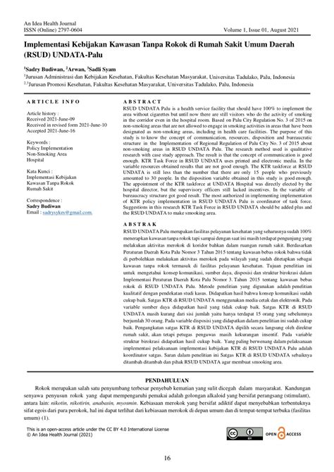 Pdf Implementasi Kebijakan Kawasan Tanpa Rokok Di Rumah Sakit Umum