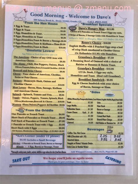 Menu At Dave S Restaurant Granby