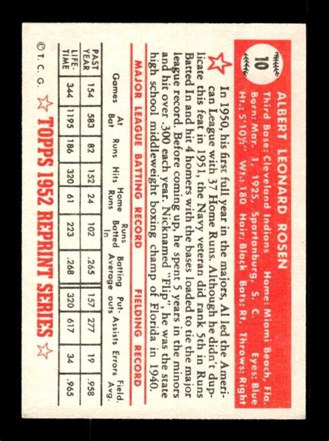 AL ROSEN SIGNED 1983 TOPPS 1952 REPRINT 10 CLEVELAND INDIANS EBay