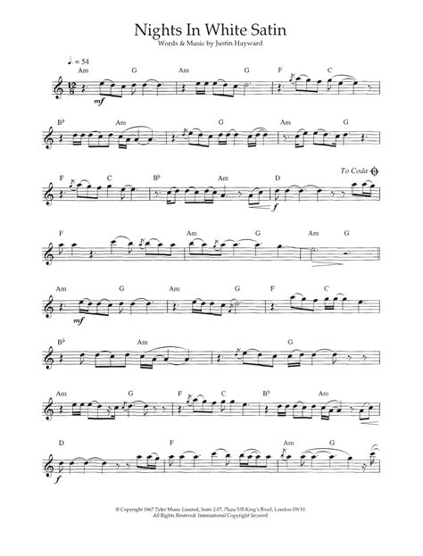 Nights In White Satin By The Moody Blues Sheet Music For Flute Solo At