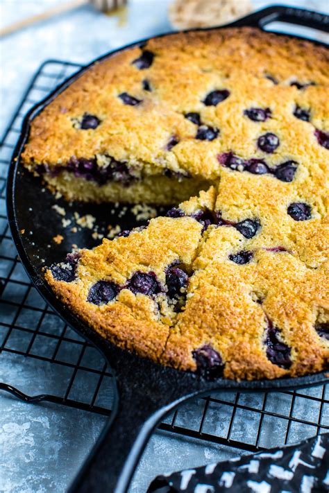 Sweet Blueberry Cornbread Skillet With Cinnamon Honey Butter Peas And