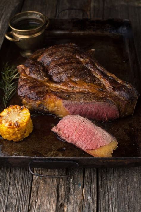 Grilled Black Angus Steak Ribeye On Grill Pan Stock Image Image Of