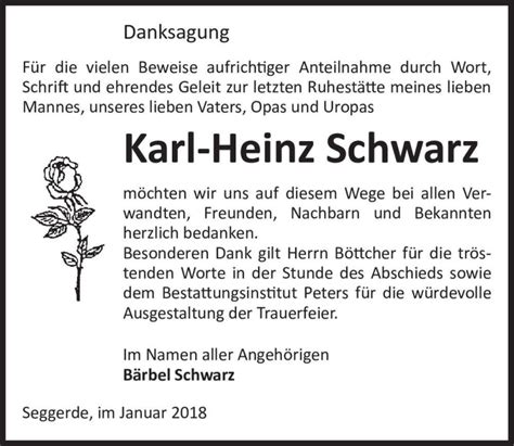 Traueranzeigen Von Karl Heinz Schwarz Abschied Nehmen De