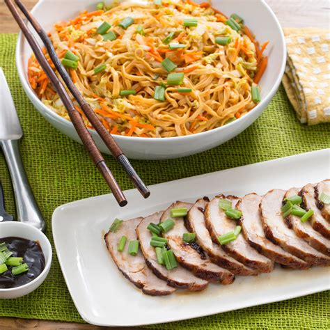 Recipe Hoisin Glazed Roast Pork With Stir Fried Peanut Noodles Blue