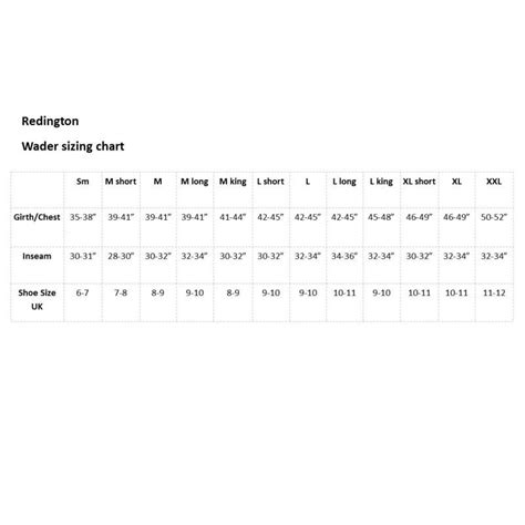 Vision Waders Size Chart A Visual Reference Of Charts Chart Master