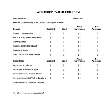 Free 10 Sample Workshop Evaluation Forms In Pdf Ms Word