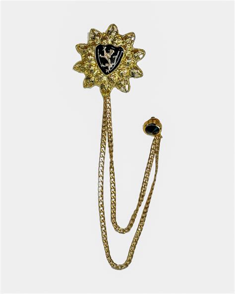 Royal Lion Black And Gold Chain Brooch Stanlion