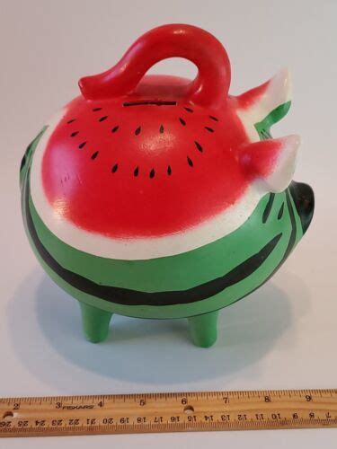 Vintage Hand Painted Mexican Folk Art Watermelon Piggy Bank With