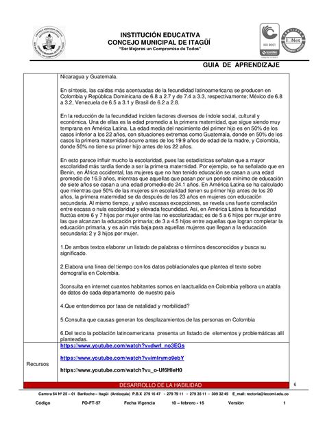 HUMANIDADES 7ª GUIA Nº6 CRECIMIENTO POBLACIONAL EN AMERICA DEMOGRAFIA