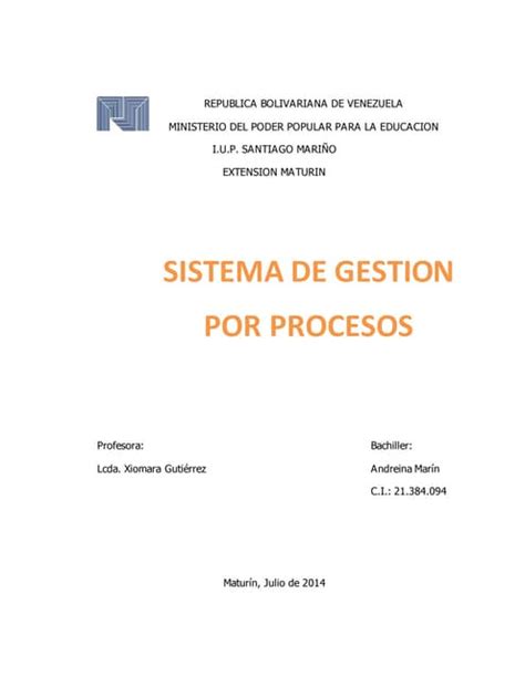 Sistema De Gestion Por Procesos Pdf