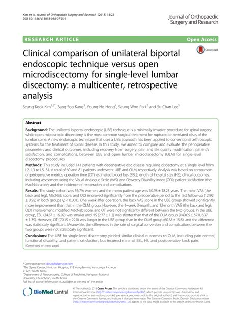 PDF Clinical Comparison Of Unilateral Biportal Endoscopic Technique