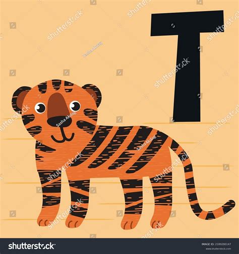 Letter T Cute Orange Tiger Stock Vector Royalty Free 2189280147