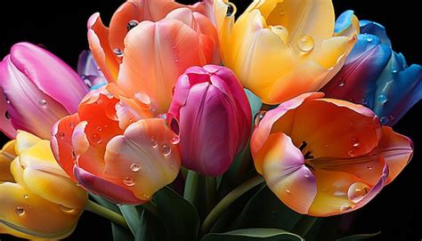 Premium Photo A Vibrant Bouquet Of Multi Colored Tulips Symbolizes