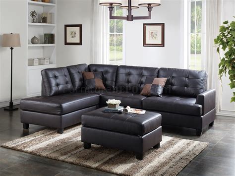 F6855 Sectional Sofa and Ottoman Set in Espresso Faux Leather