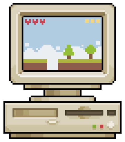 Premium Vector Pixel Art Old Computer With Retro 8 Bit Platform Game Vector Icon For 8bit Game