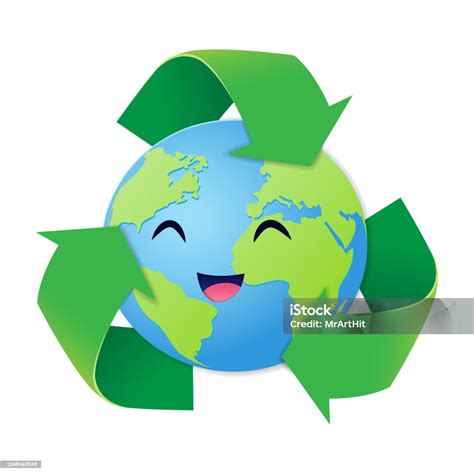 Reduce Reuse Recycle Concept Paper Art Style Of The World Smiled Happily With Three Green Arrows