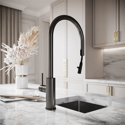 Elegance Pull Out Kitchen Tap And Vello Undermount Sink Gunmetal Lusso