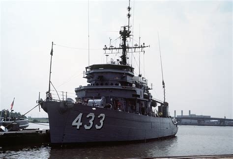 A Port Bow View Of The Ocean Minesweeper Uss Engage Mso 433 Moored At Pier 3 During A Port