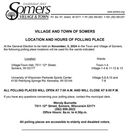 Location And Hours Of Polling Places Village And Town Of Somers Wi