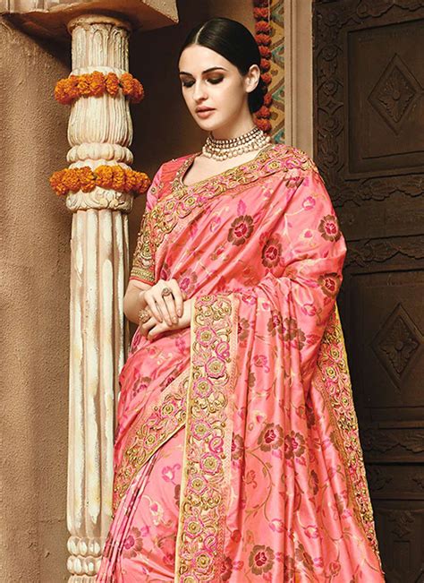 Light Pink Pure Banarasi Silk Wedding Saree 1216