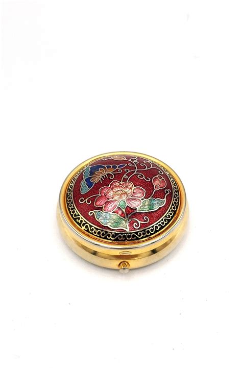 Vintage Cloisonne Butterfly Floral Motif Pill Box Round Floral Etsy