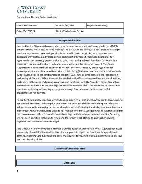 Template Ppp Evaluation Report Occupational Therapy Evaluation Report Name Jane Jenkins Dob