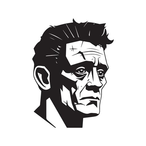 Frankenstein Vintage Logo Line Art Concept Black And White Color Hand