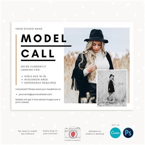 Modern model call template for Canva & Photoshop – Strawberry Kit