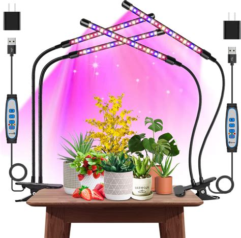 Garpsen Grow Lights 2pcs 2 Heads Full Spectrum Plant Lights For Indoor Plants 80 Leds Clip Led