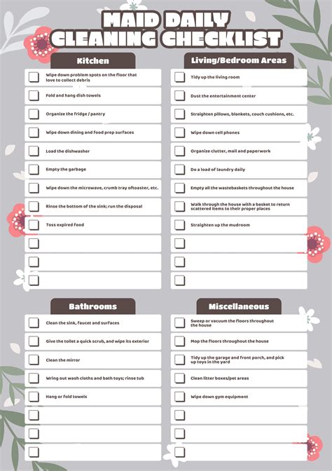 Maid Service Checklist Free Pdf Printables Printablee