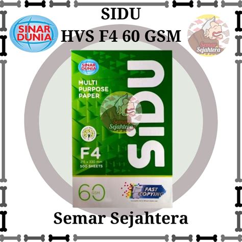 Jual Rim Kertas Hvs Sidu F4 60 Gsm Folio Sinar Dunia Kertas Fotokopi