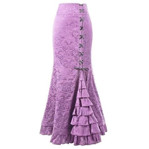 Vintage Floral Trumpet Long Skirts Light Purple Xxl Mode Femme