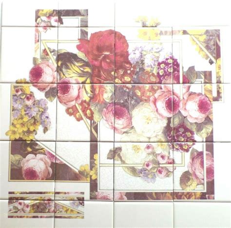 Floral Roses Ceramic Tile Mural 24 X 24 Beautiful Large 12 Tiles