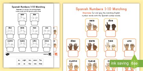 Spanish Numbers 1 10 Matching Activity Twinkl Usa