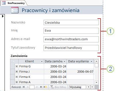 Tworzenie formularza zawierającego podformularz formularz jeden do