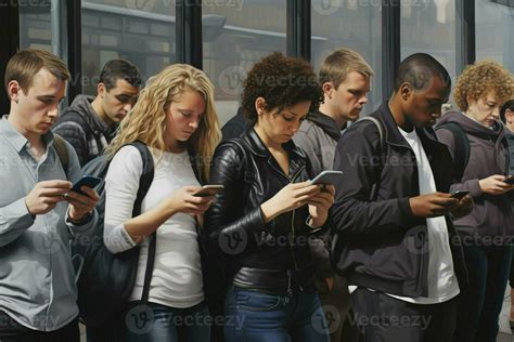 Group Of Young People Using Their Smartphones In The Street Urban