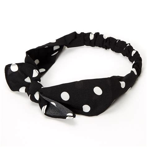 Polka Dot Knotted Bow Headwrap Black Claires Us