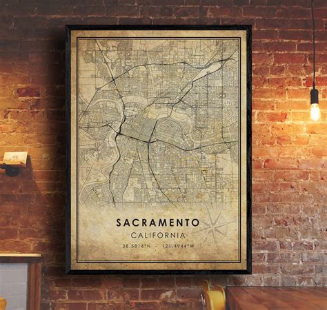 Sacramento Vintage Map Print Sacramento Map California Map Etsy