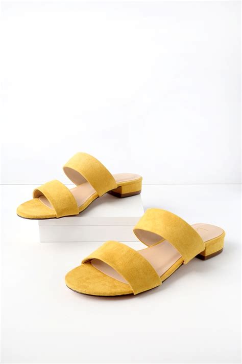 Cute Slide Sandals Mustard Yellow Slides Vegan Slides Lulus