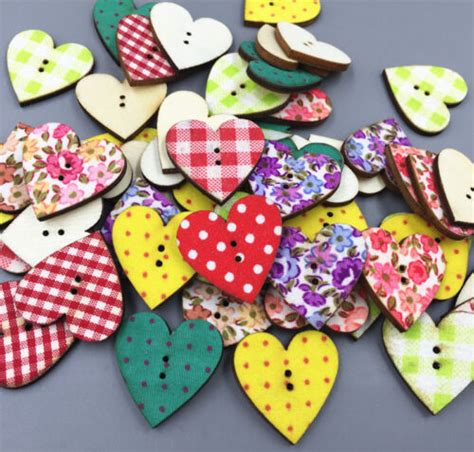 Pcs Mixed Pattern Wooden Heart Shaped Buttons Sewing Holes