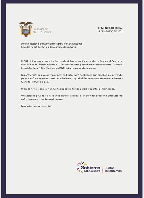 SNAI Ecuador On Twitter Comunicado El SNAI Ec Informa A La