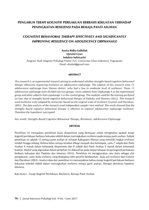PDF Pengaruh Terapi Kognitif Perilaku Berbasis Kekuatan Terhadap
