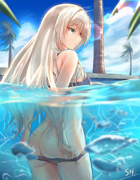 Wallpaper White Hair Anime Girls Swimming Pool 2459x3173 Lixx