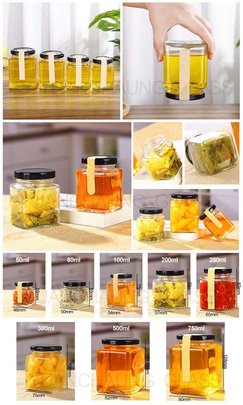 50ml 80ml 100ml 150ml 200ml 280ml 380ml 500ml 730ml Food Storage Square Honey Glass Jar For Jam