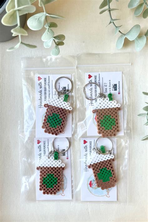 Starbucks Coffee Perler Bead Keychains Etsy