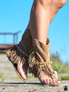 Sandalias Boho Chic Beige Con Flecos Oveja Bohemia