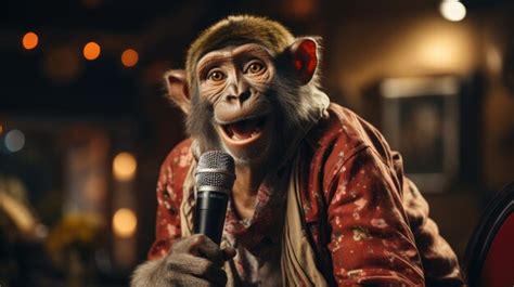 Free AI Image | View of funny monkey with microphone