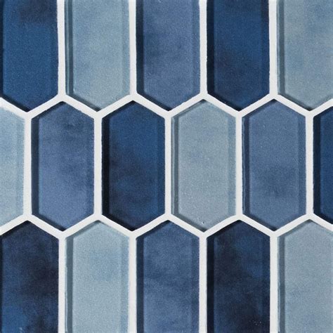 Boathouse Blue Picket Pattern Glass Mosaic Backsplash Tile Usa